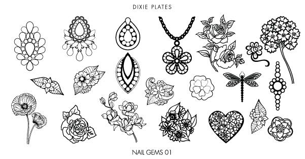 Dixie Plates Nail Gems 01 Mini Plate